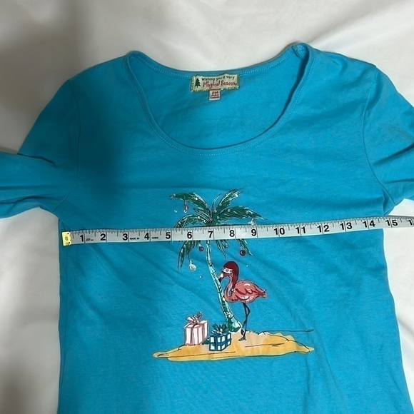 𝅺wishing You A Very Magical Season Palm Tree Flamingo Top size Petite Medium - Picture 8 of 9